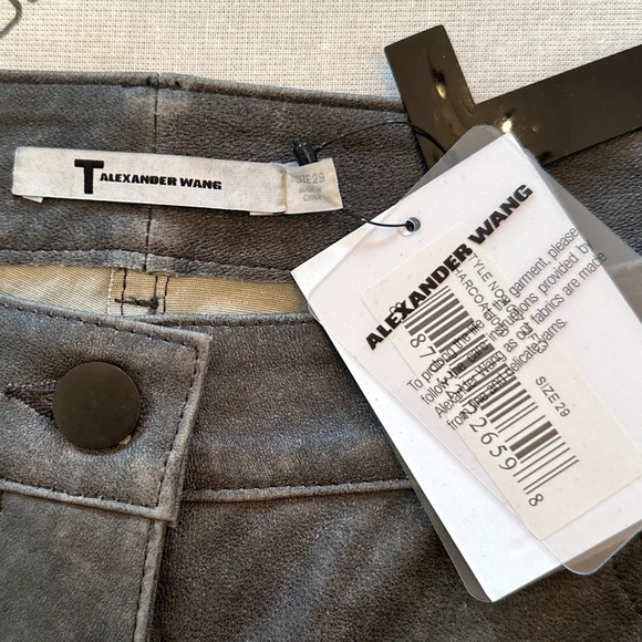 NWT - T by Alexander Wang Gray Stretch Distressed 100% Lamb Leather Pants -Sz 29 - Picture 12 of 16